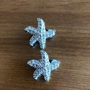 SALE 2/$29 - Vintage Silver toned Crystal Starfish Clip Back Earrings